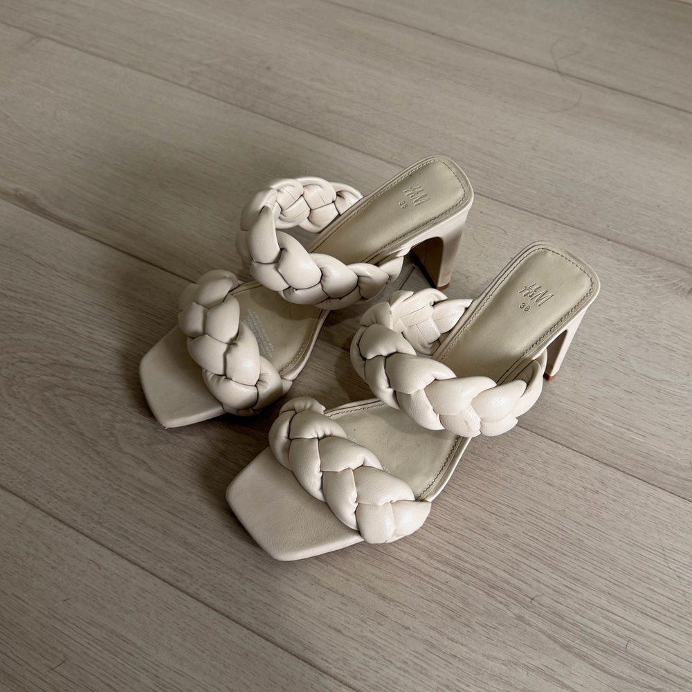 Elegant Cream Braided Women's Heels
